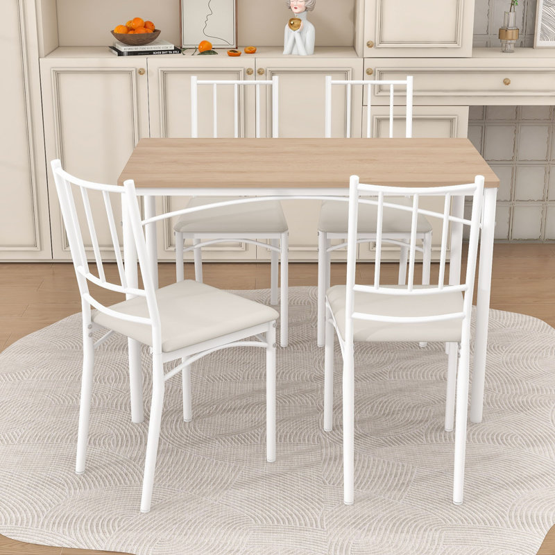 Ensemble de table de salle à manger moderne 5 pièces avec structure en acier robuste et 4 chaises rembourrées en polyuréthane