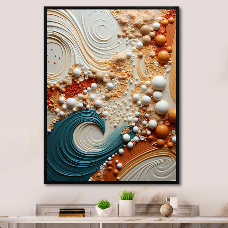 Serene Sands I - Collages abstraits, reproductions d'art mural, H 32 po x l 16 po x P 1 po, Cadre flottant noir