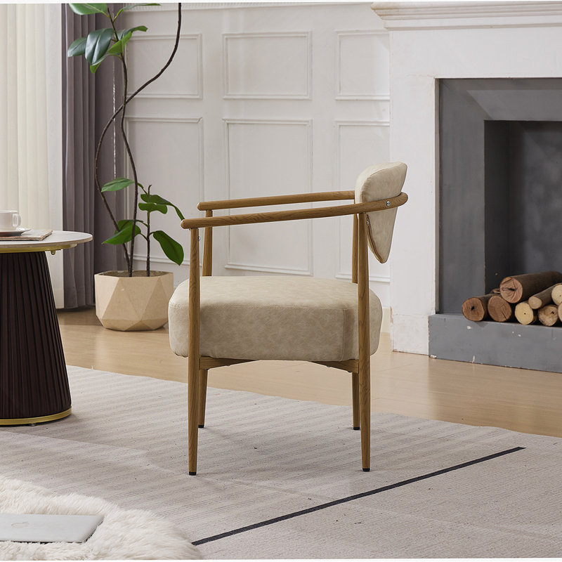 Chaise de salle à manger en polyuréthane beige, chaise de salon, chaise de chambre à coucher, siège en polyuréthane avec dossier et siège en mousse, assise douce et confortable, structure en métal avec ressorts de transfert d'eau, aspect grain de bois