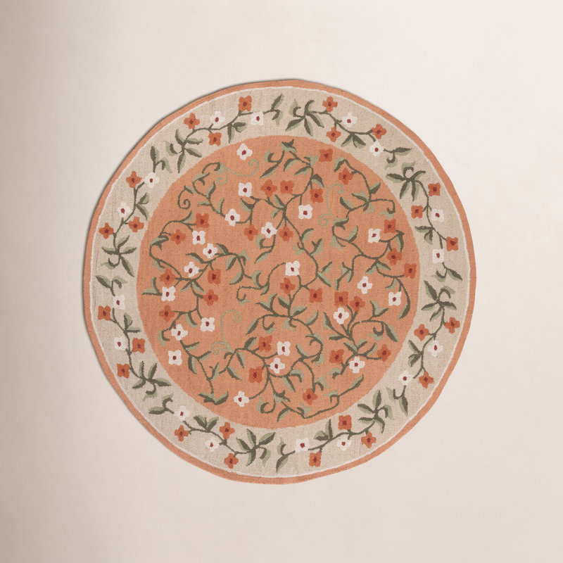 Tapis Martha Stewart en laine et coton à motifs floraux, tufté à la main, Rond 6 pi