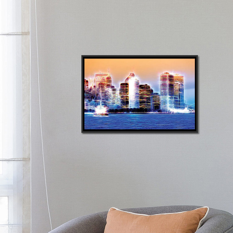 «Blue Night» sur toile, H 18 po x l 26 po x P 1,5 po, Toile avec cadre noir, Pas de tapis