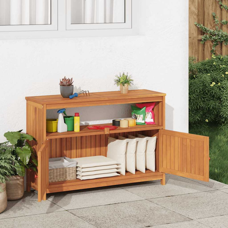 Console de jardin rustique en acacia massif avec portes pour 2 personnes vidaXL, durable et résistante aux intempéries avec finition huilée, rangement intérieur pour entrée extérieure, mobilier de patio moderne, 43,3 po x 13,8 po x 29,5 po