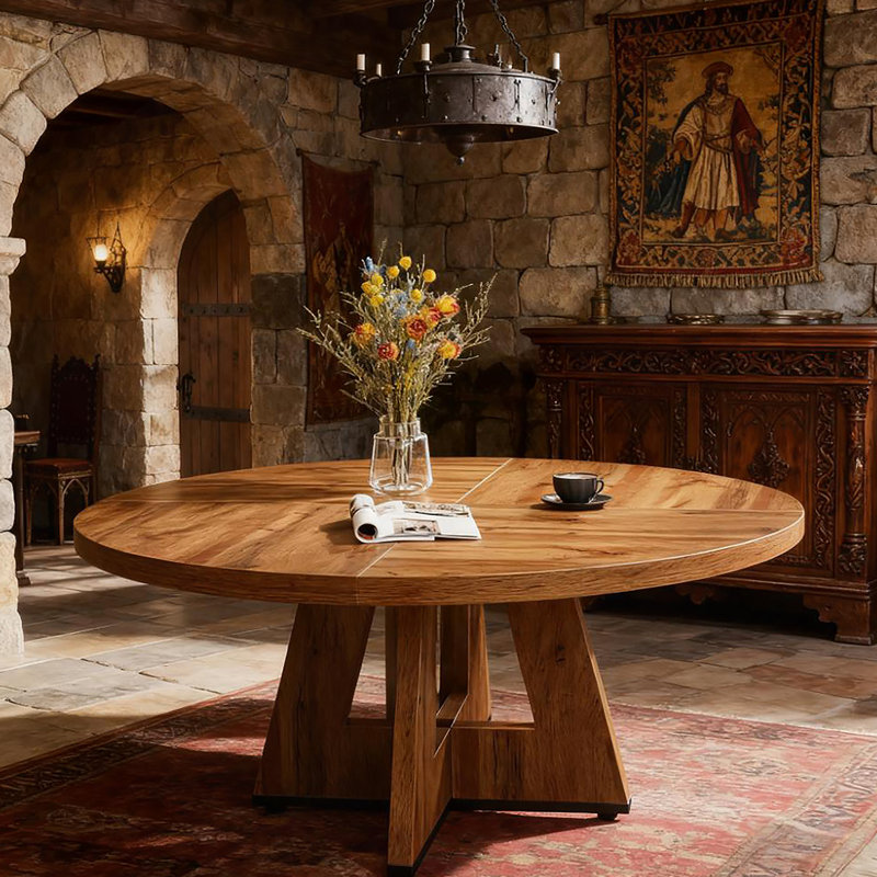 Table de salle à manger ronde en bois de 47 pouces (seulement 1 pièce), Noyer