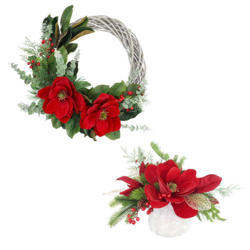 Couronne de Noël et centre de table Magnolia