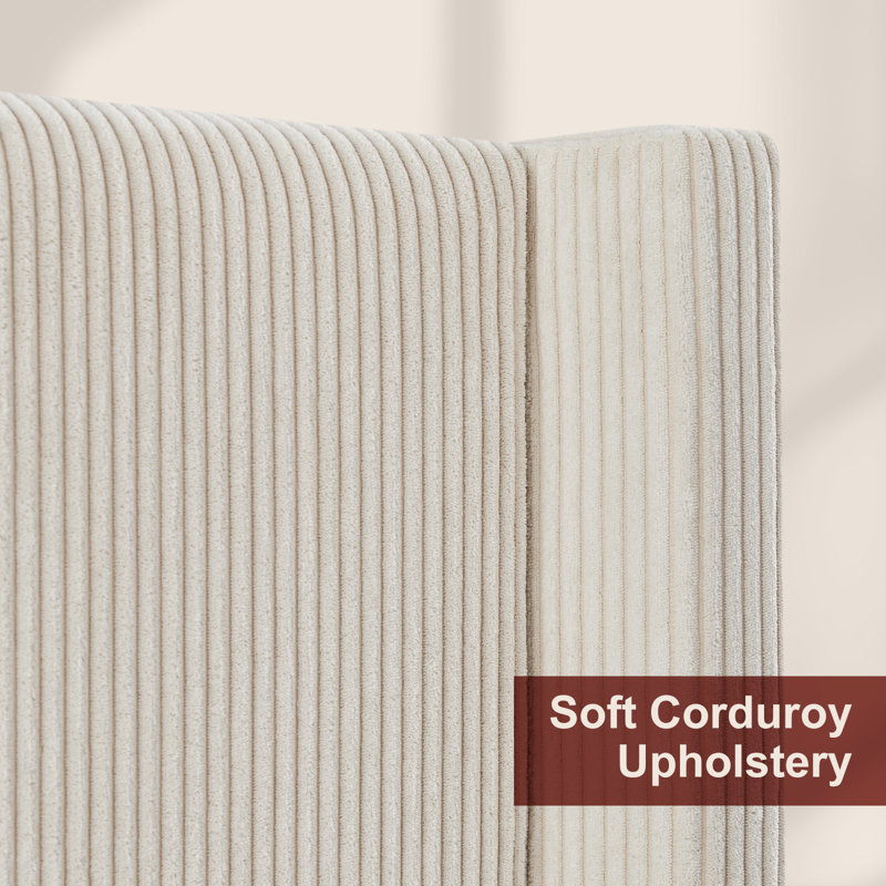 Cream Corduroy Upholstered King Bed with Wingback Headboard
