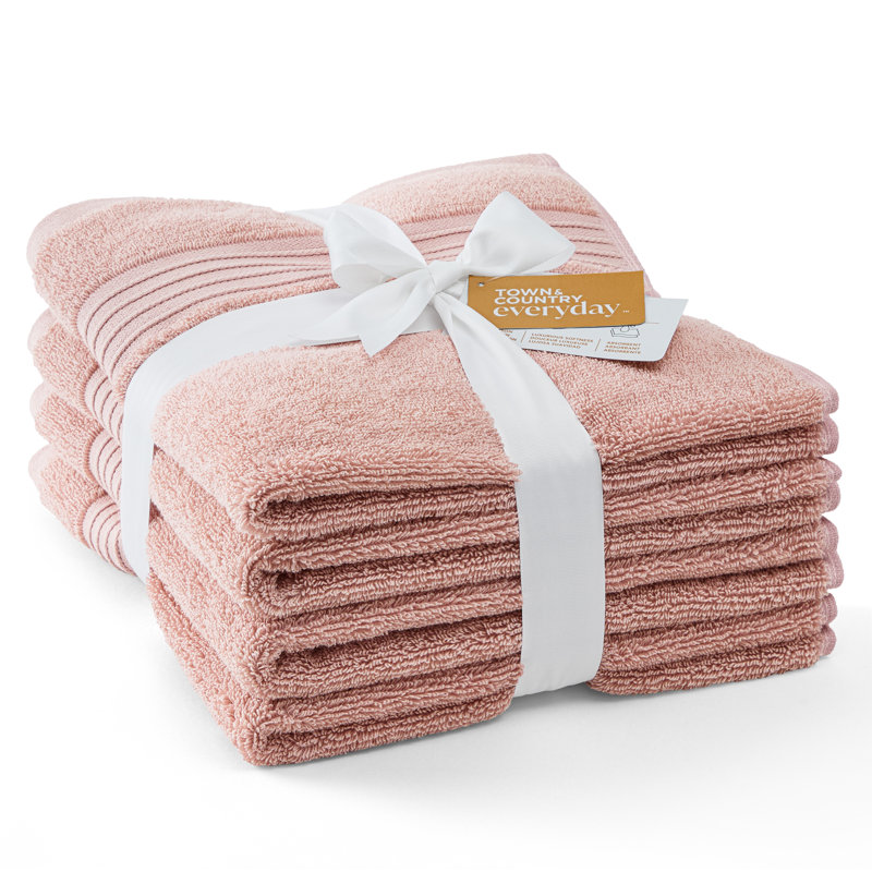 TOWN & COUNTRY EVERYDAY 4-Piece Solid Dobby Border Hand Towel Set, 20x30-Inch, 100% Cotton, Blush