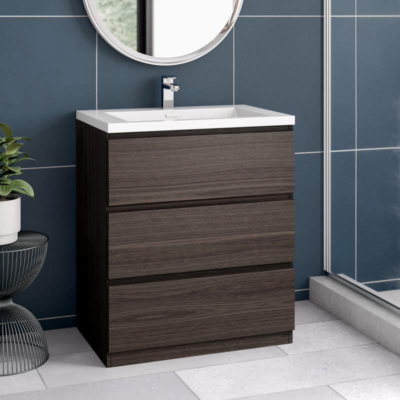 Ensemble de meuble-lavabo simple 29 po Ninel, Chêne gris foncé