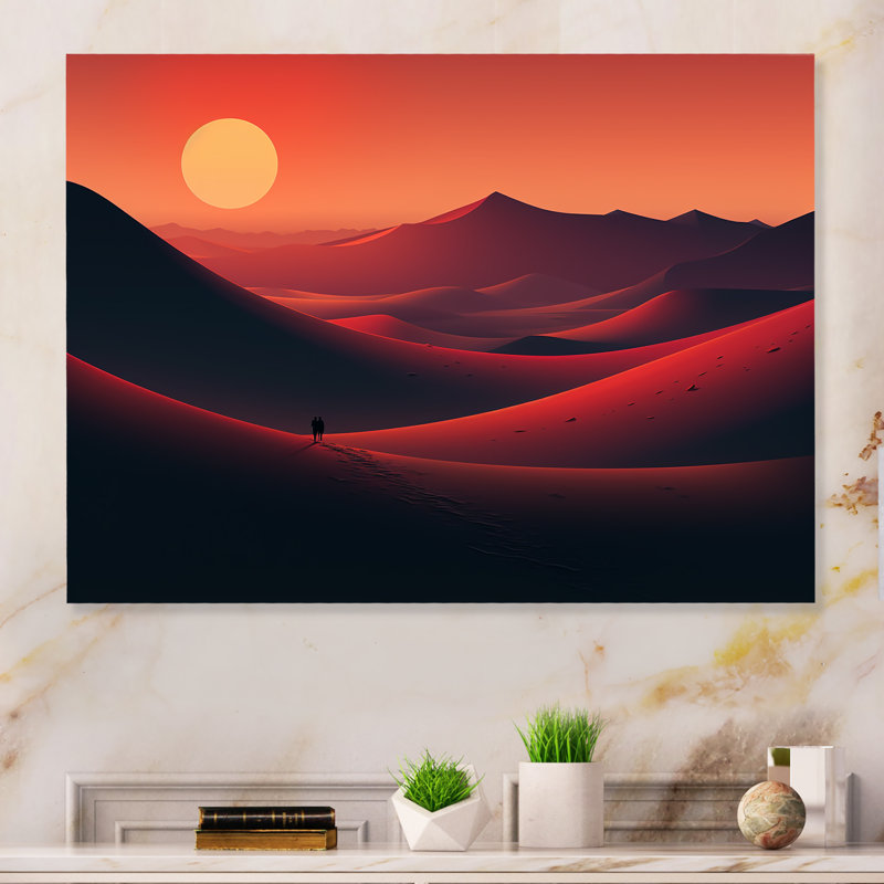 Désert, lever de soleil, horizon sur la planète Mars II - désert, art mural en métal, H 16 po x l 32 po x P 1 po