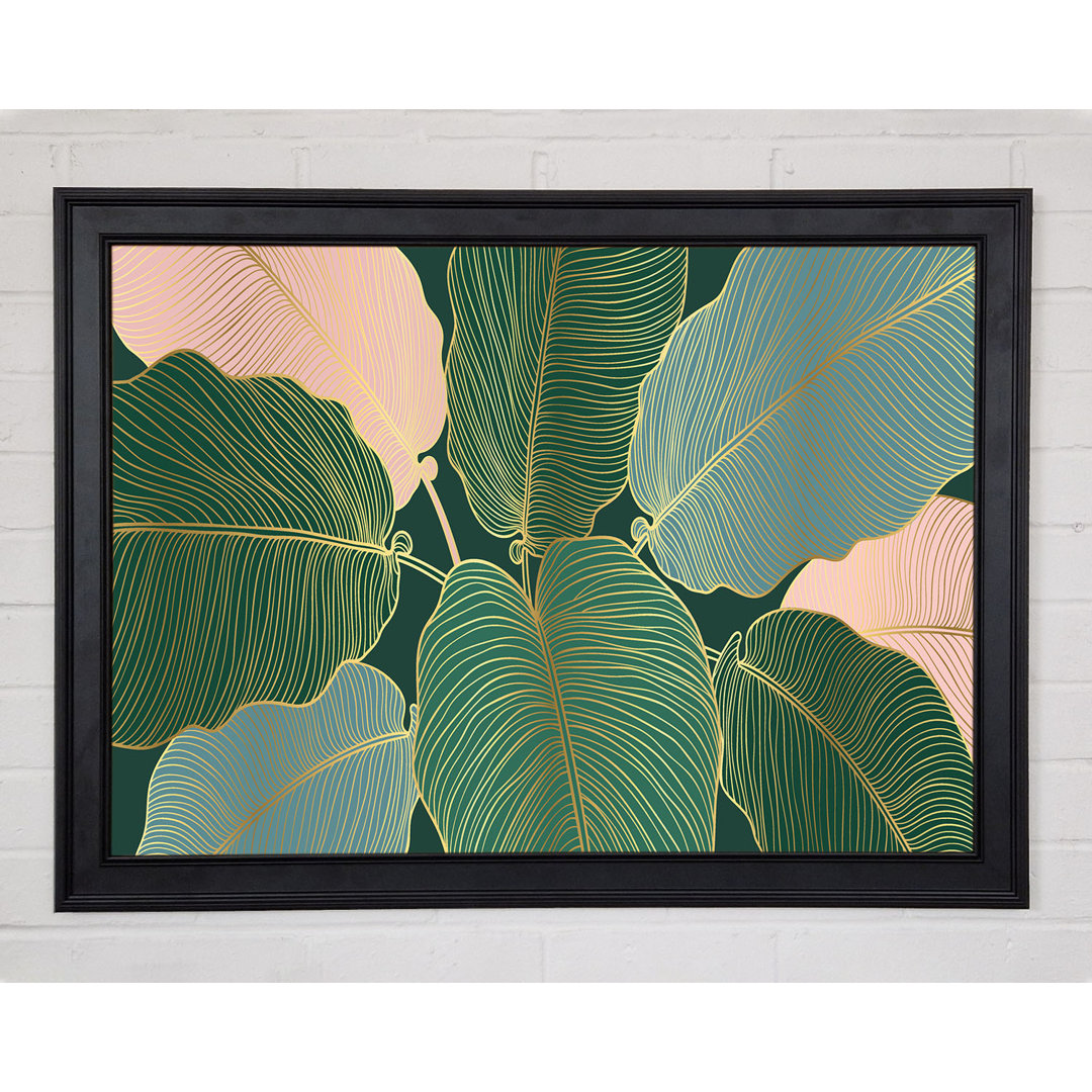 Palm Leaf Gold Lines Gerahmter Druck