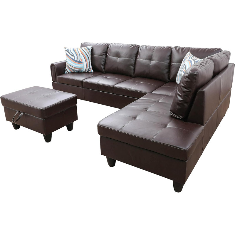 Canapé modulaire en cuir 3 pièces Jawane, Accoudoir à droite (vu de face)