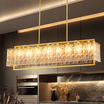 41.7" 8-Light Modern Rectangular Rippled Glass Panel Pendant for Kitchen Island