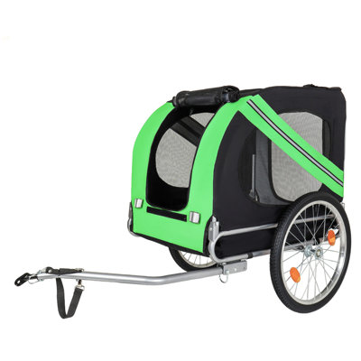 Large Folding Bike Trailer For Dogs – 100LB Capacity All-Terrain Pet Carrier, Durable Steel Frame For Cycling, Jogging, Camping & Outdoor Adventures, Black- Green