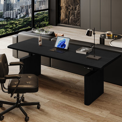Bureau électrique noir / brun à hauteur réglable Italian Luxury | Table d'étude de bureau à domicile | Poste de travail de salon