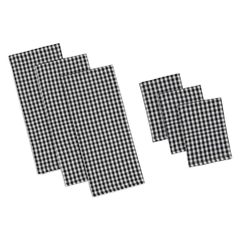 Ensemble 6 pièces de linge à vaisselle et à linge épais 6 pièces Black Check