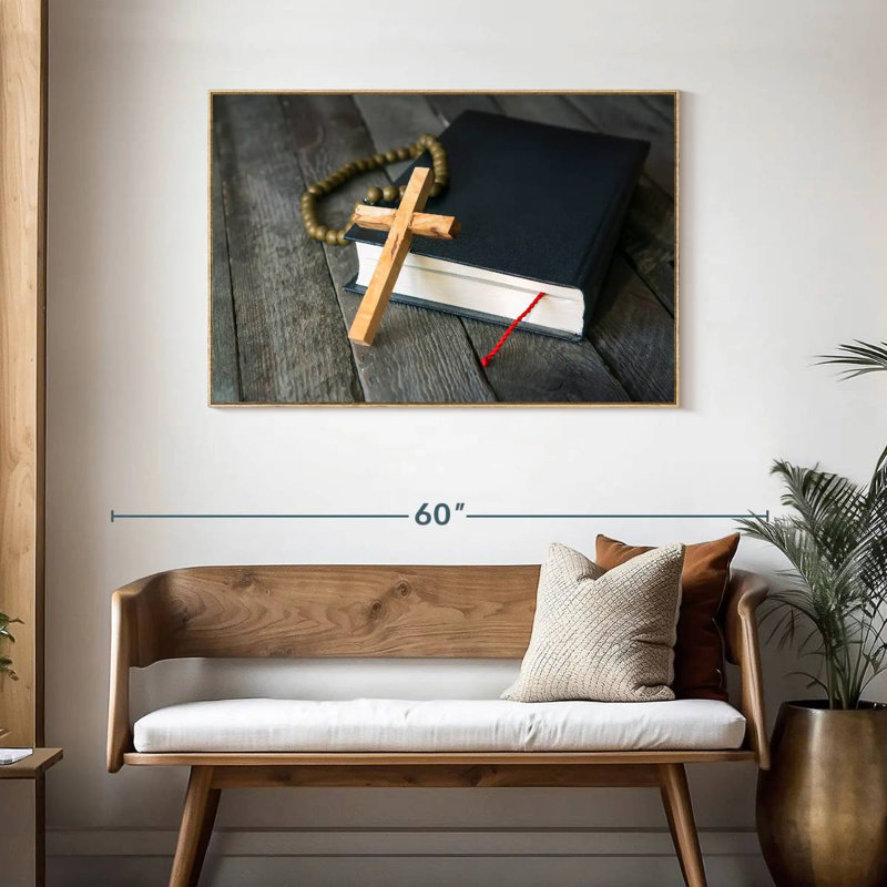 Croix en bois, Cadre flottant en bois naturel, 43 po x 29 po