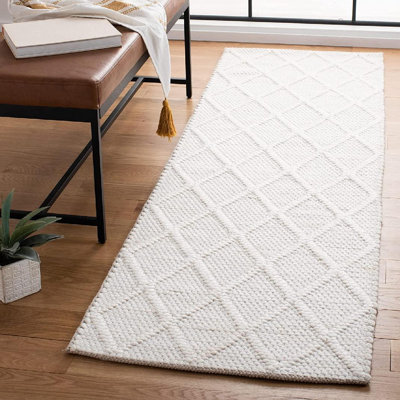Tapis ivoire en laine / viscose tissé à la main à motif géométrique Krizal