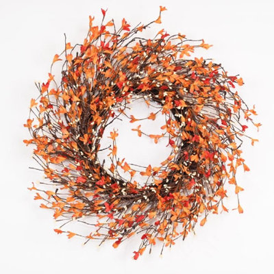26" Artificial Farmhouse Harvest Fall Foliage Berry Twig Thanksgiving Day Front Door Wreath