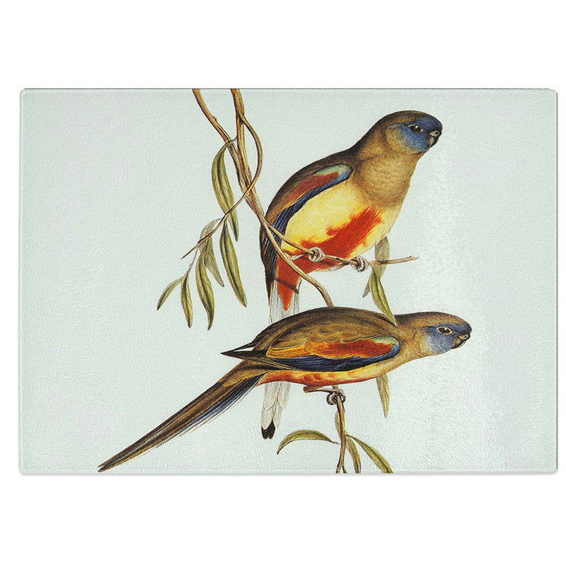 Tempered Glass Crimson-Bellied Parakeets Chopping Board, 28.5 cm W x 20 cm L