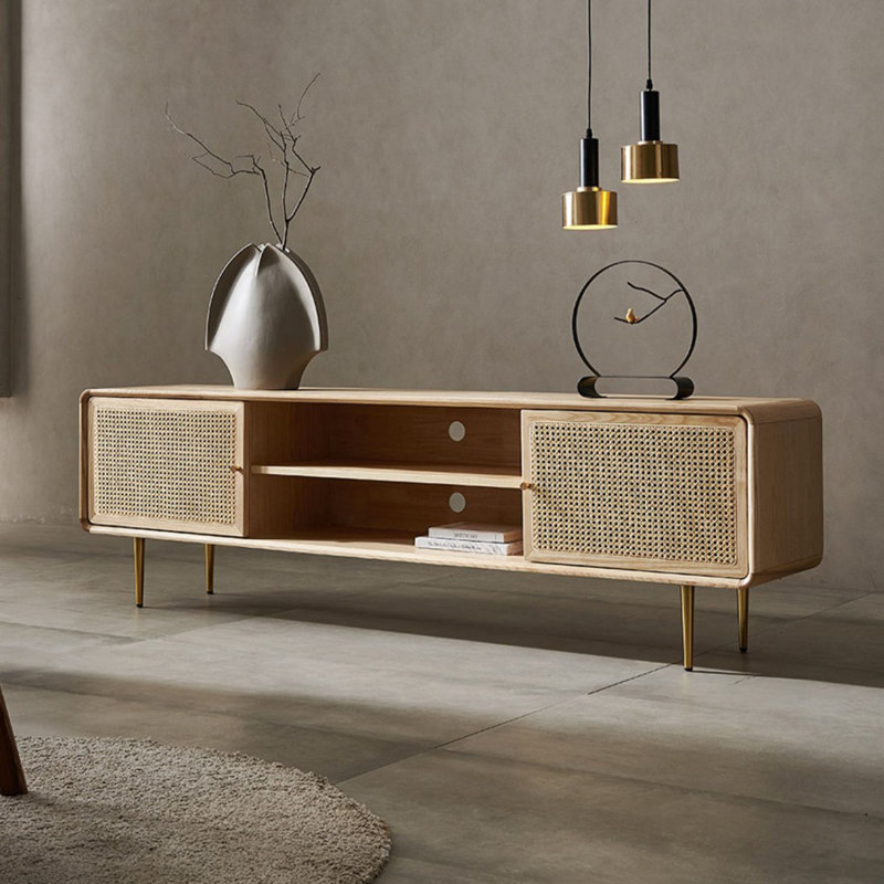 Meuble télé Modern Burlywood, Naturel, H 23,62 po x L 78,74 po x l 15,75 po