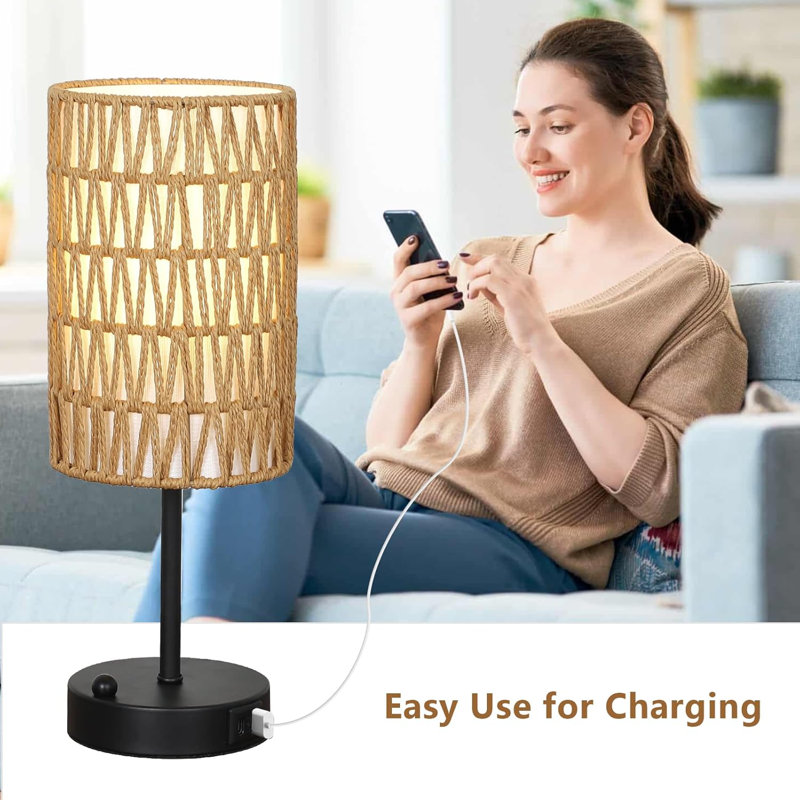 Lampe de table tactile pour chambre à coucher avec ampoule et ports USB