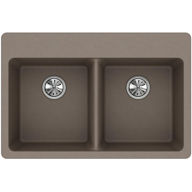 Quartz Classic 33" x 22" x 9-1/2" Double Basin Drop-in Kitchen Sink, Greige