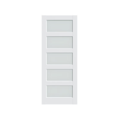 Porte française en verre givré préassemblé de 24 po x 80 po à 5 verres, pour bureau de chambre à coucher pour garde-robe de garde-robe, porte de grange-cuisine sans quincaillerie, blanc