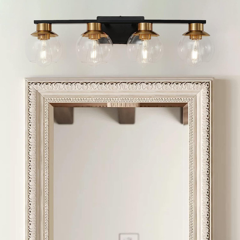 Geneva Dimmable Bathroom Vanity Light Fixtures, Matte Black/Gold, 4
