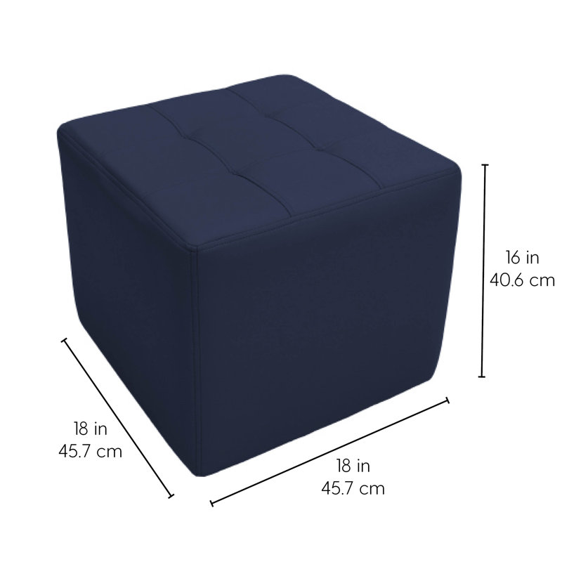 Tufted Square Ottoman 16" Height, Navy Faux Leather