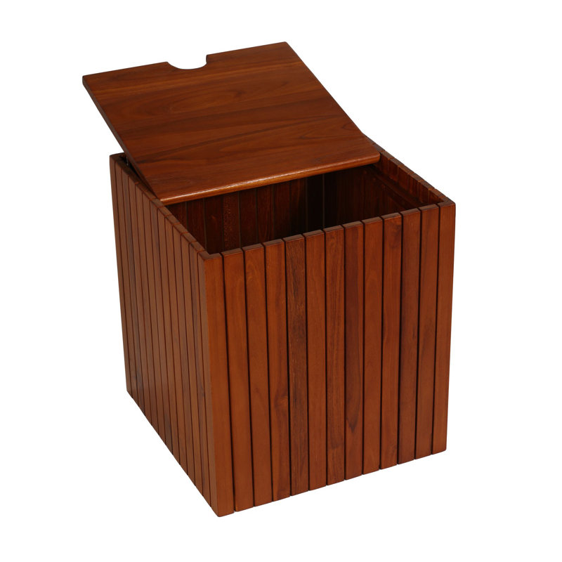  Panier de rangement en teck massif avec couvercle, 17 x 17 x 20