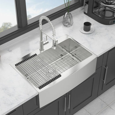 33*22*10 Inch Topmount Kitchen Sink, Apron Front Design, 16 Gauge 304 Stainless Steel, X - Shaped Water Flow For Optimal Drainage Efficiency, R10 Corner Minimizing Food Accumulation, Thick Coating