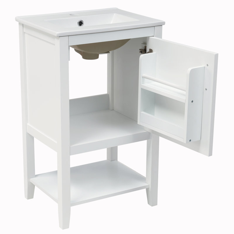 Meuble-lavabo simple de 20 po avec plateau en céramique Shavit, Blanc