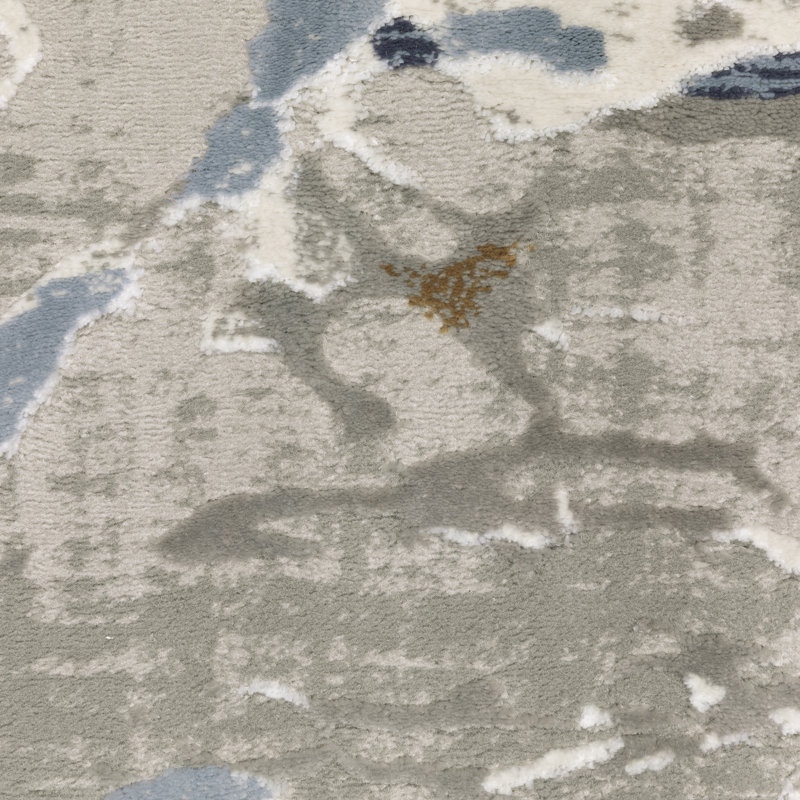 Abstract Machine Made Area Rug in Gray/Blue, Runner 2'3" x 7'6"