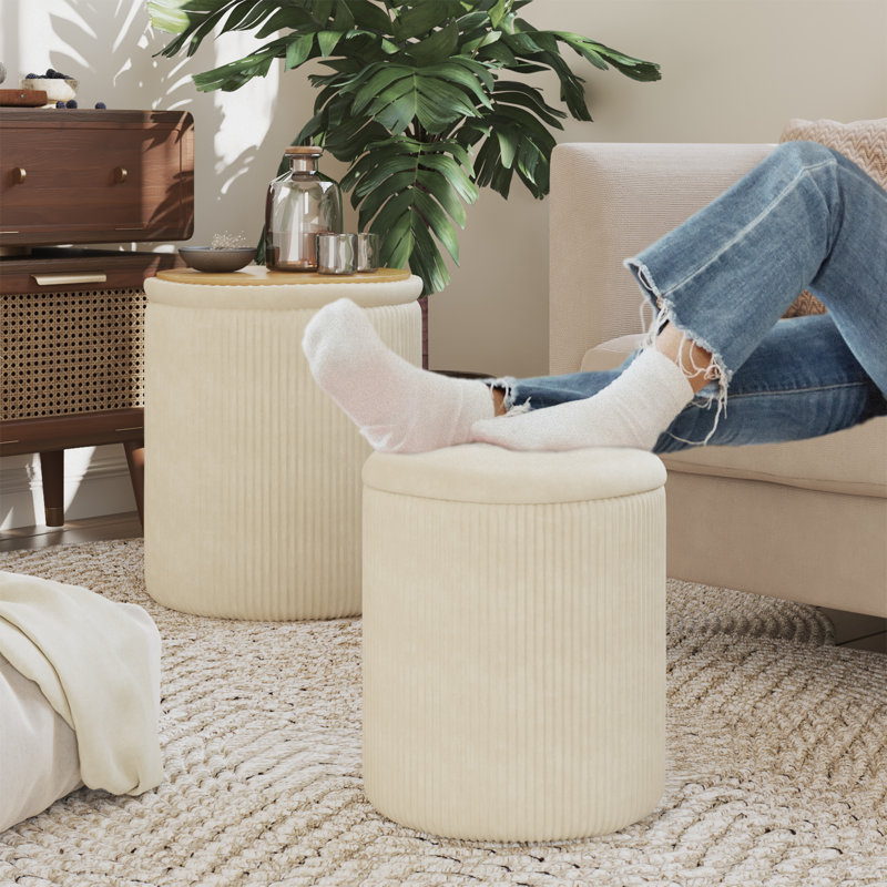 Upholstered Velvet Vanity Stool, Beige
