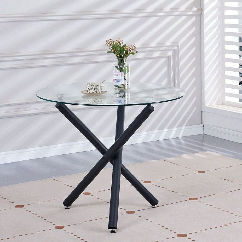 Supat Round Dining Table with Iron Base, Black