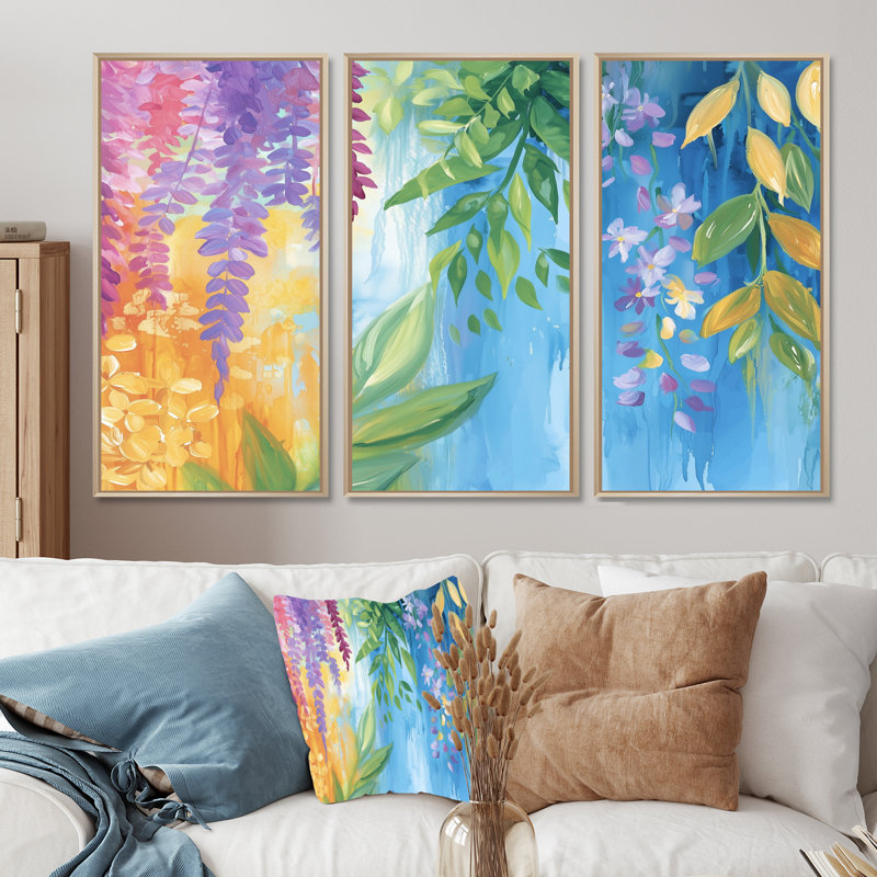«Summer Jungle Path To Heaven I», ensemble d'art mural abstrait, Naturel, Reproduction avec cadre flottant, H 28 po x l 36 po