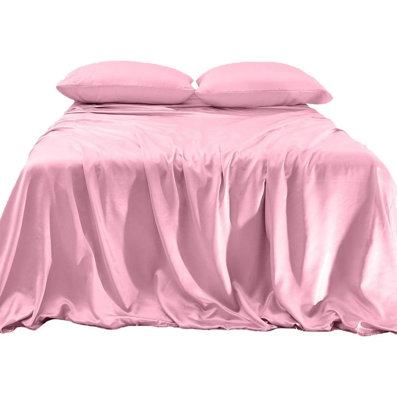 Elegant Comfort Luxurious 4-Piece Silky Satin Sheet Set, Skin And Hair Friendly, Wrinkle, Fade, Stain Resistant With Deep Pockets Fitted Sheet, Cooling Soft Satin Sheet Set