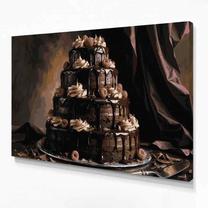 Desserts, gâteau au chocolat, art mural sur toile grise, H 16 po x l 20 po