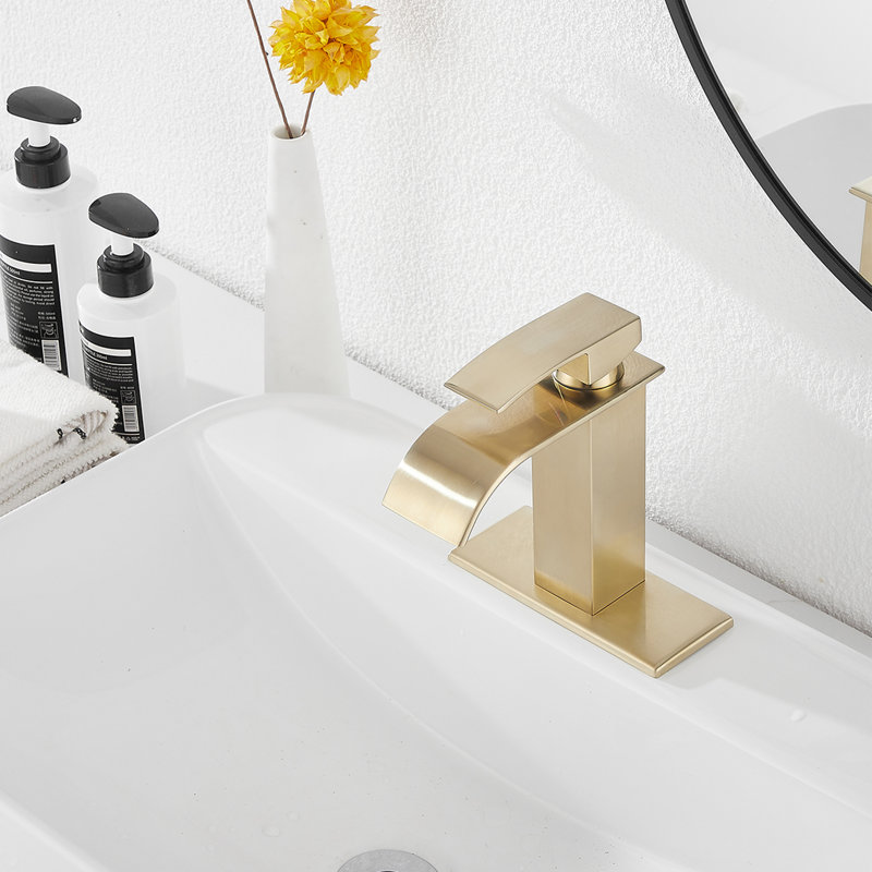 Single-handle Bathroom Faucet with Drain Assembly, Brushed Gold