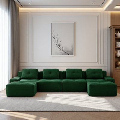 Canapé modulaire désossé de 152,8 po pour le salon, canapé modulaire modulaire avec méridienne en forme de U, canapé rembourré en tissu de velours côtelé à 4 places et siège profond sans assemblage, conception antidérapante