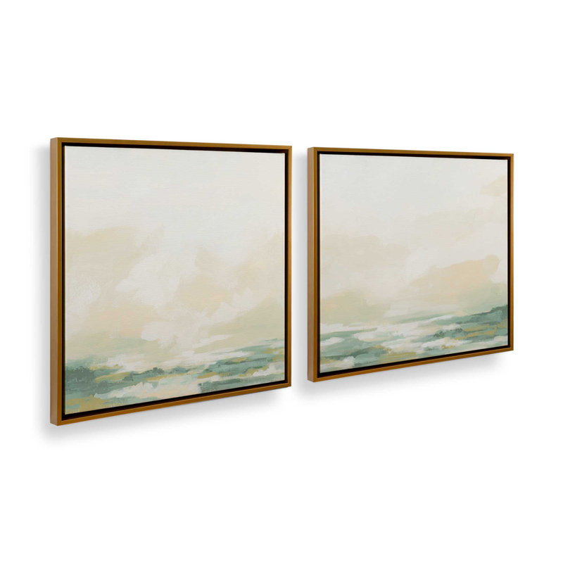 Ensemble de 2 paysages nuageux, H 17 po x l 34 po, Cadre flottant or poli