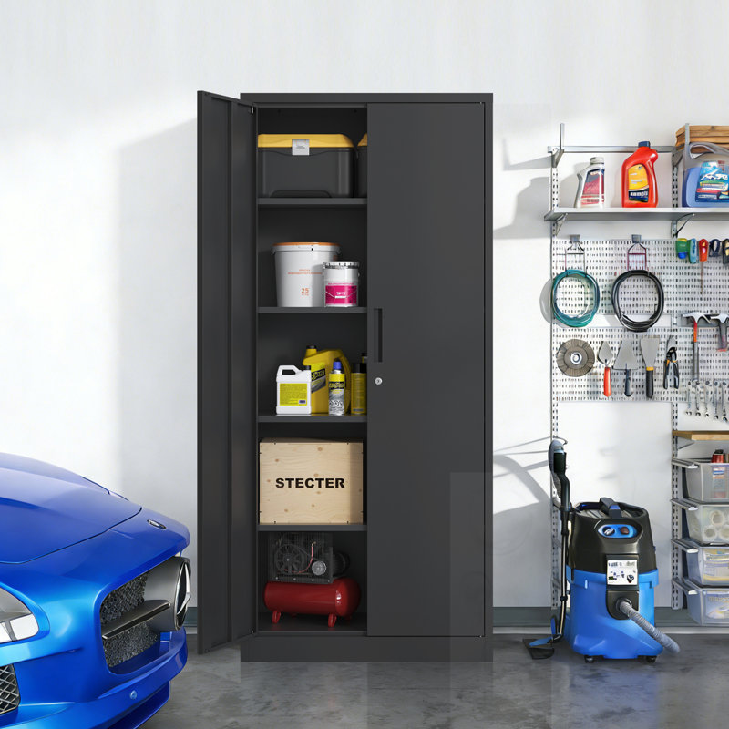 Armoire de bureau verrouillable avec portes et 4 tablettes réglables, Noir