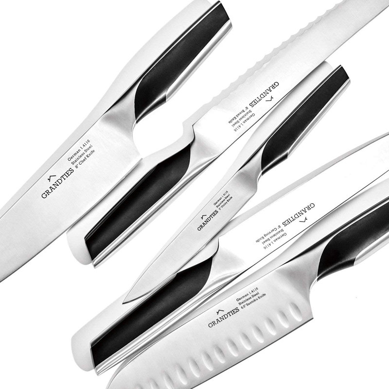 GRANDTIES 7 Piece High Carbon Stainless Steel Knife Block Set