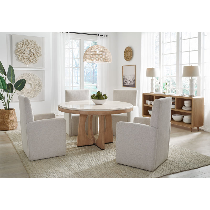 Arelle Round Stone Top Wood Base Dining Table 54"