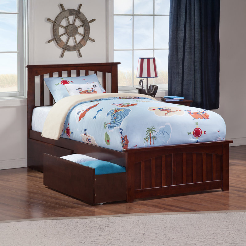 Brunelle Solid Wood Platform Bed with Matching Footboard and Storage Drawers , Twin, Walnut