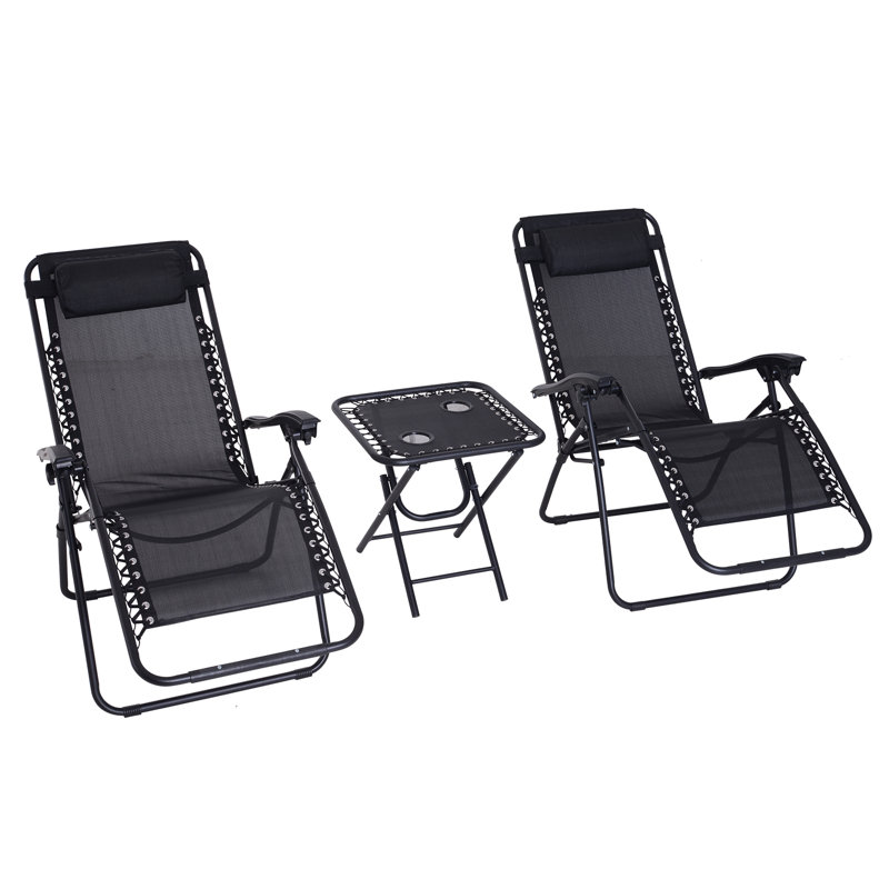 Ensemble 3 pièces de chaises longues à gravité zéro avec porte-gobelet Smethwick