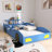 Wooden Race Car-Shaped Platform Twin Bed With Wheels For Teens-692778441