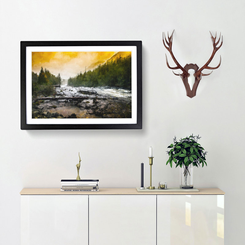 Mountain Stream View - Picture Frame Graphic Art Print, 24cm H x 33cm W x 2cm D, Black Framed
