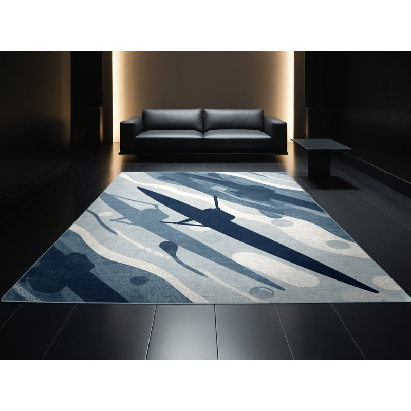 Tapis moderne et contemporain doux en peluche Eilers Canoe Sprint en bleu - Reliure bleu ciel, 7 x 9