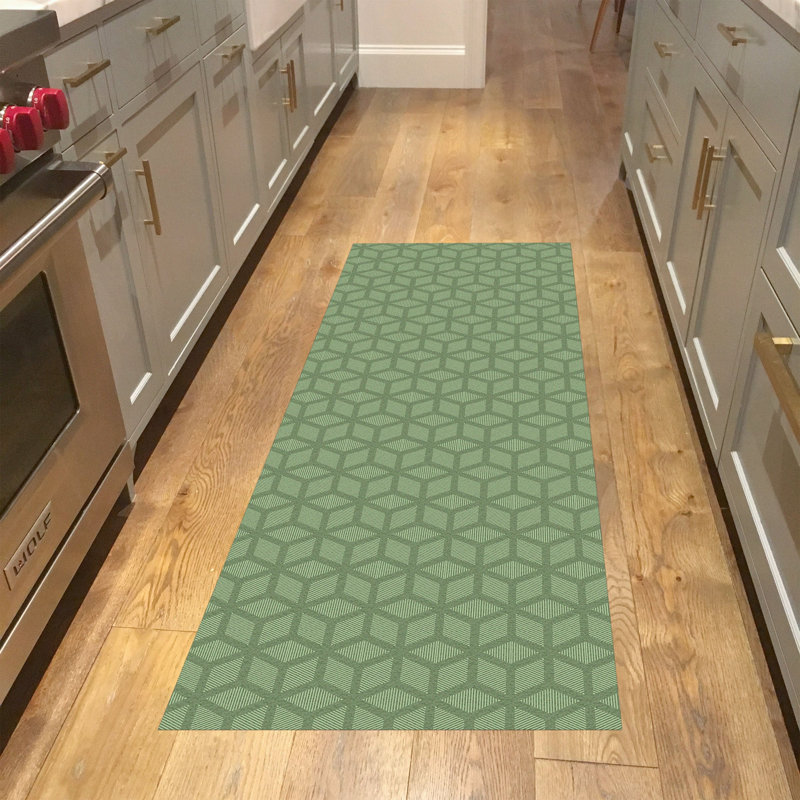 Un-Rug Cubics Rube Low Profile Kitchen Mat by Matterly, Rectangle 2' x 6', Green