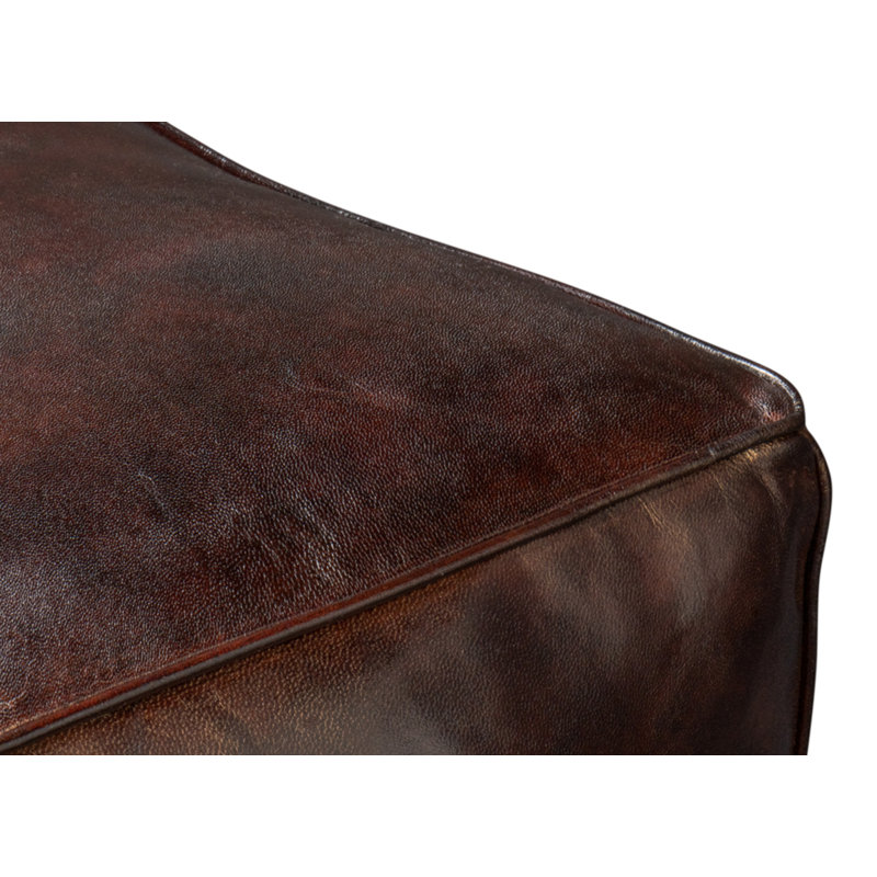Square Ottoman, Chocolate Genuine Leather